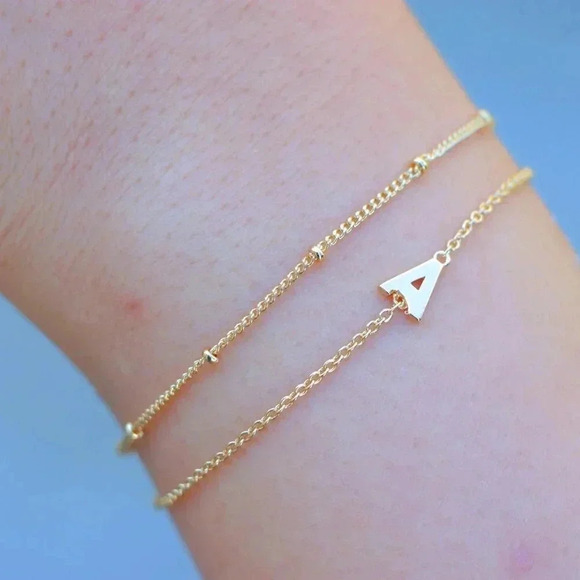 ▶ LIMITED EDITION!! Letter A-Z Initial Gold Bracelet 2 Layered Chain, ELDM22188 - Picture 6 of 16